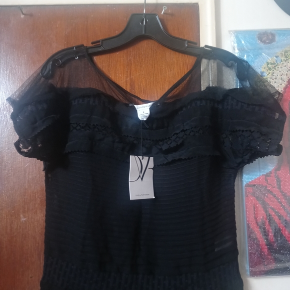 Diane Von Furstenberg Mabel Black Silk Dress Size 0 Lace Crochet Trim Shift - Picture 11 of 16